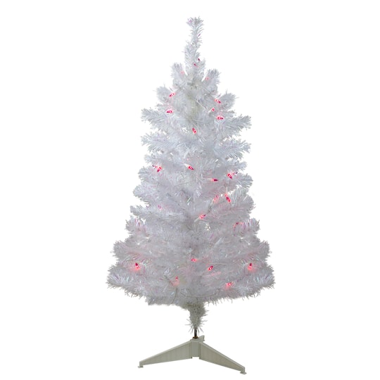 3Ft Pre-Lit White Iridescent Pine Artificial Christmas Tree, Pink Lights By Northlight | 3 ft | Michaelsยฎ